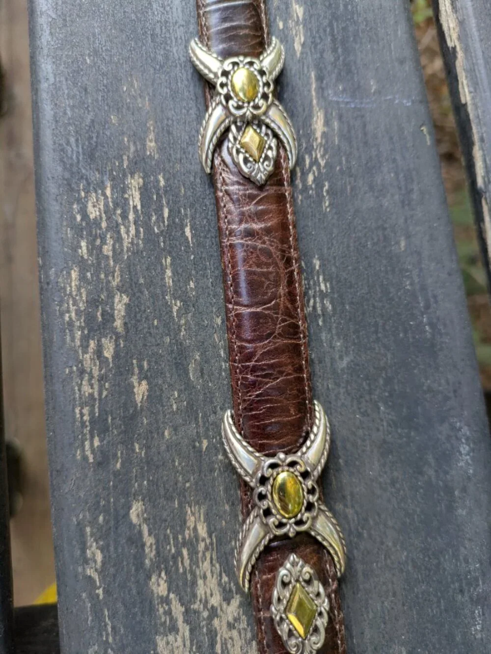 VTG Brighton Two-Tone Croc Leather Ranger Belt M30 Gold/Silver Western.